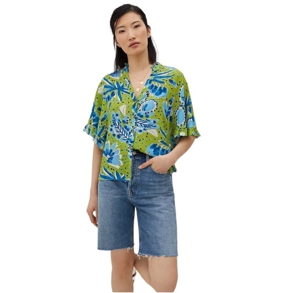 Vera Wang x Anthropologie - NWT Valley Flutter-Sleeved Buttondown Blouse Sz M - Picture 1 of 11